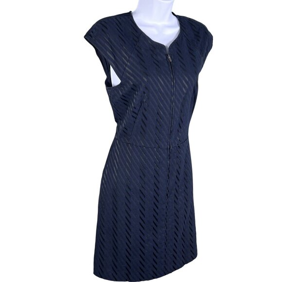 Theory Womens 8 Navy Textured Zip Front Sheath Dress Cap Sleeve Career Wear - Picture 9 of 16